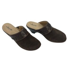 Softspots Womens Brown Suede‎ Leather Whipstitch Wedge Clog Mules 8M 7714625